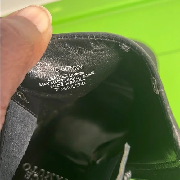 Vince Camuto Black Open-Toe Leather Ankle Booties with Silver Trim - Picture 15 of 15